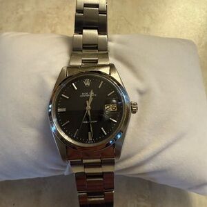 Rolex Oysterdate Black Dial Silver Case Watch